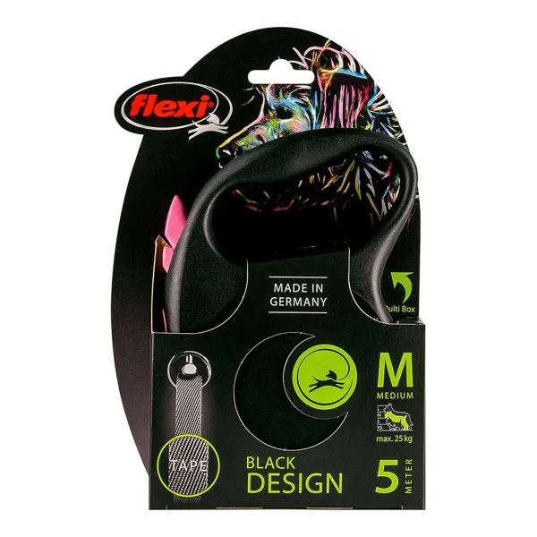 Šuns pavadėlis Flexi BLACK DESIGN 5 m Rožinė M dydis