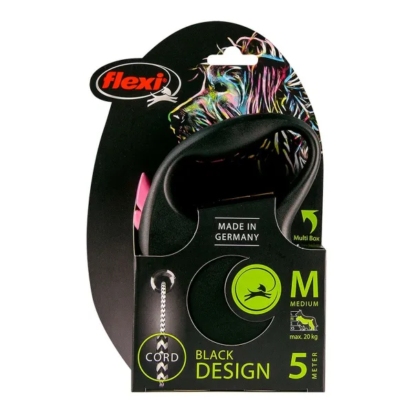 Koerarihm Flexi BLACK DESIGN 5 m Roosa Suurus XS