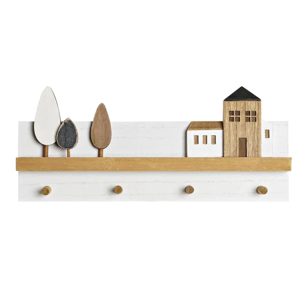 Sieninė kabykla DKD Home Decor Medžio Namai Miesto 40 x 4 x 17 cm