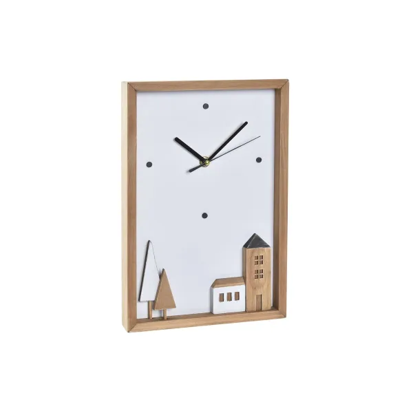 Sieninis laikrodis DKD Home Decor Balta Ruda Medžio Aliuminis Namai Miesto 20 x 4 x 30 cm