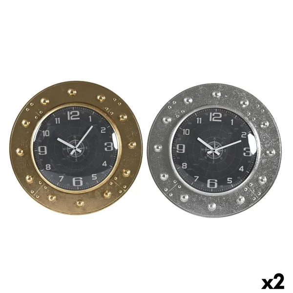 Sieninis laikrodis DKD Home Decor 48,5 x 6 x 48,5 cm Stiklas Sidabras Juoda Auksinis Geležis (2 vnt.)