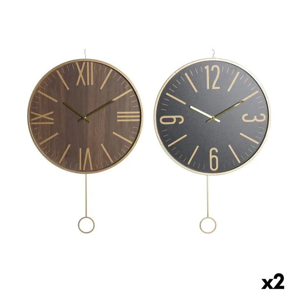 Настенное часы DKD Home Decor 40 x 4 x 40 cm Чёрный Коричневый Железо маятник Деревянный MDF (2 штук)