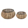 Katlu komplekts DKD Home Decor Melns Dabisks Metāls Rotangpalma Kvadrāta Bali 50 x 50 x 25,4 cm (2 gb.)