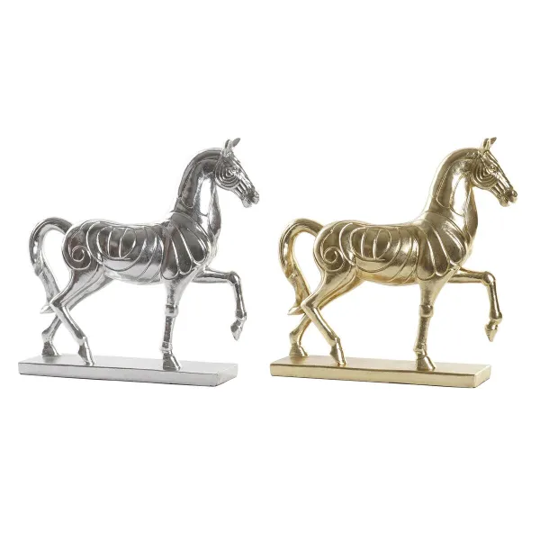 Dekoratīvās figūriņas DKD Home Decor 34 x 9,5 x 33,5 cm Zirgs Sudrabains Bronza (2 gb.)