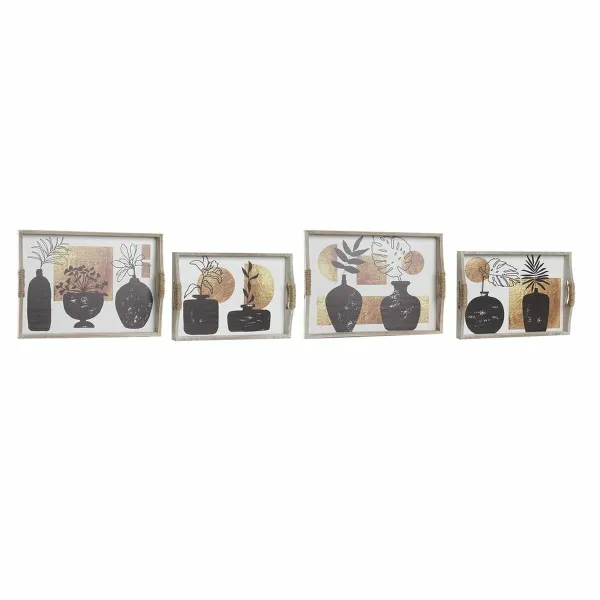 Tarjotinsetti DKD Home Decor Valkoinen Musta Kullattu Puu MDF 40 x 30 x 6 cm (2 osaa)