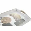 Tarjotinsetti DKD Home Decor Valkoinen Musta Kullattu Puu MDF 40 x 30 x 6 cm (2 osaa)
