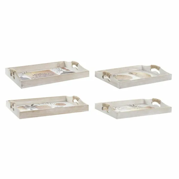 Set of trays DKD Home Decor White Black Golden MDF Wood 40 x 30 x 6 cm (2 Units)