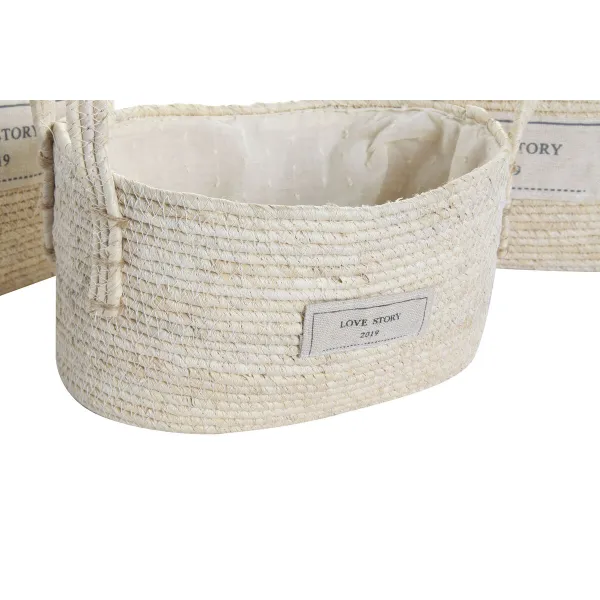 Basket set DKD Home Decor Natural Light brown Natural Fibre Boho 34 x 23 x 20 cm 3 Pieces