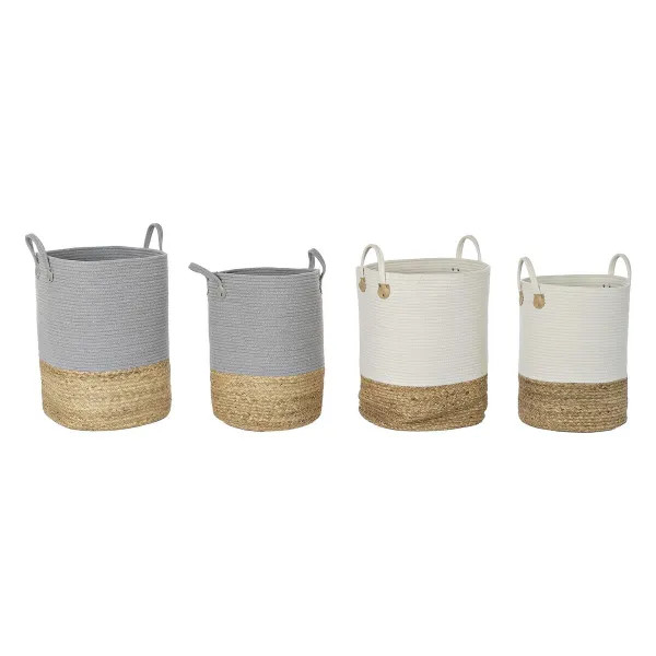 Krepšelio rinkinys DKD Home Decor Balta Natūralus Šviesiai pilka Natūralus pluoštas (2 Dalys) (2 vnt.)