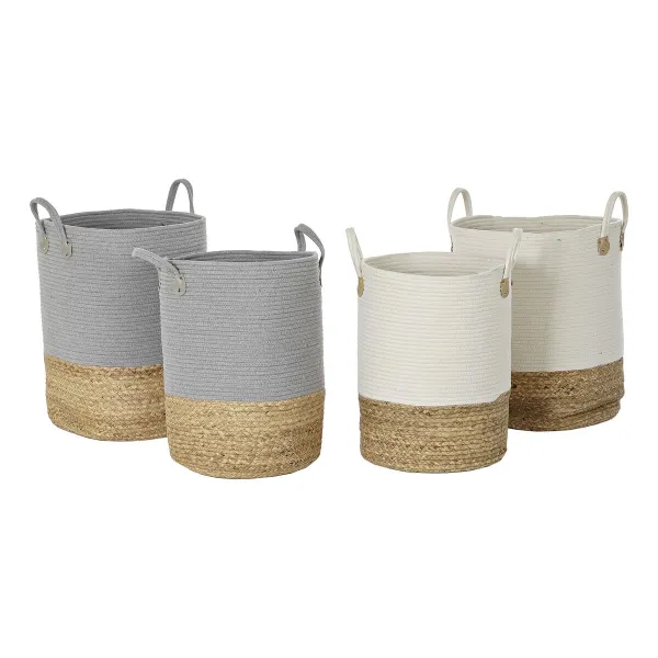 Krepšelio rinkinys DKD Home Decor Balta Natūralus Šviesiai pilka Natūralus pluoštas (2 Dalys) (2 vnt.)