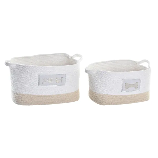 Набор корзин DKD Home Decor Белый Кремовый 43 x 30 x 23 cm 2 Предметы
