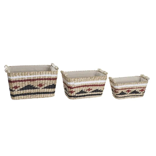 Korisetti DKD Home Decor Valkoinen Musta Punaruskea Luonnollinen Luonnonkuitu 39 x 27 x 24 cm 3 Kappaletta