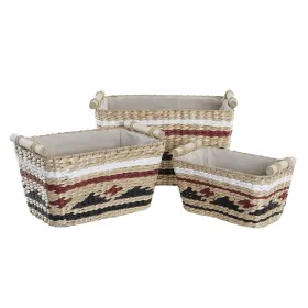 Набор корзин DKD Home Decor Белый Чёрный Тёмно Бордовый Натуральный Натуральное волокно 39 x 27 x 24 cm 3 Предметы