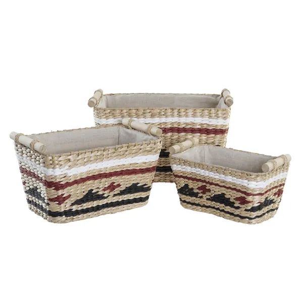 Korisetti DKD Home Decor Valkoinen Musta Punaruskea Luonnollinen Luonnonkuitu 39 x 27 x 24 cm 3 Kappaletta