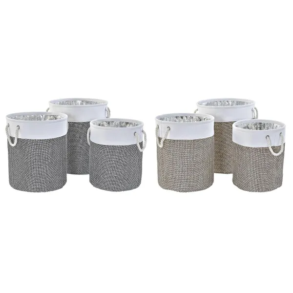 Basket set DKD Home Decor White Brown Grey 40 x 40 x 49 cm 4 Kg 3 Pieces (2 Units)
