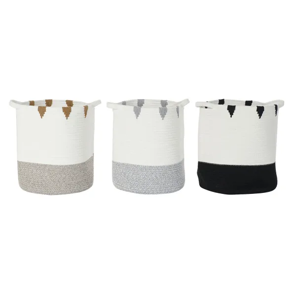 Krepšių rinkinys DKD Home Decor Balta Juoda Pilka Garstyčios (3 vnt.)