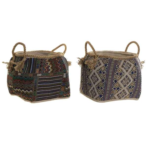 корзина DKD Home Decor Разноцветный Натуральное волокно Boho 30 x 30 x 30 cm 2 Предметы (2 штук)