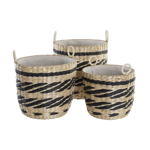 Набор корзин DKD Home Decor Чёрный Натуральный Натуральное волокно (3 Предметы) (3 штук)