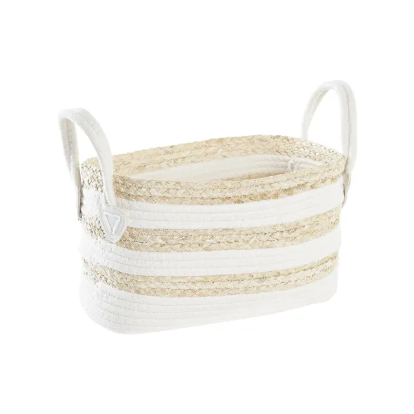 корзина DKD Home Decor Белый Бежевый Натуральное волокно 33 x 16 x 19 cm