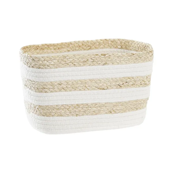 корзина DKD Home Decor Белый Бежевый Натуральное волокно 28 x 20 x 18 cm
