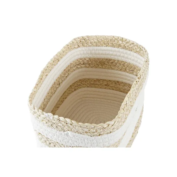 корзина DKD Home Decor Белый Бежевый Натуральное волокно 28 x 20 x 18 cm