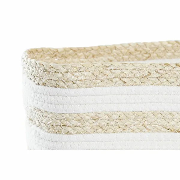 корзина DKD Home Decor Белый Бежевый Натуральное волокно 28 x 20 x 18 cm