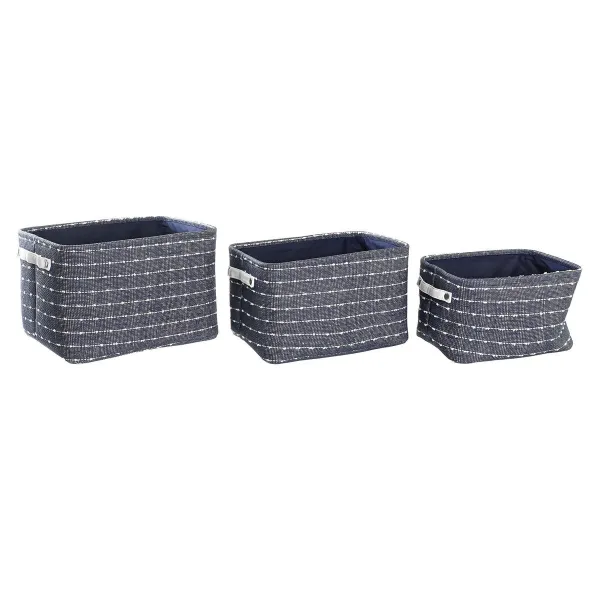 Krepšelio rinkinys DKD Home Decor Balta Tamsiai mėlyna 38 x 28 x 25 cm 3 Dalys (3 vnt.)