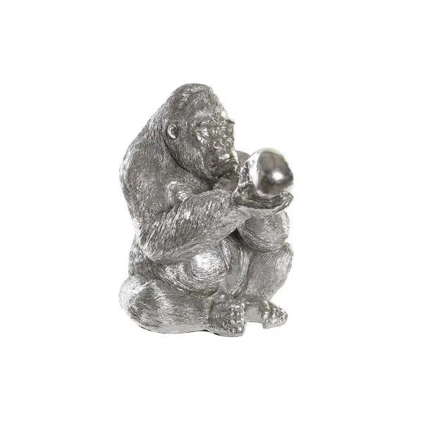 Koristehahmo DKD Home Decor Hopeinen Siirtomaatyylinen Gorilla 38,5 x 33 x 43,5 cm