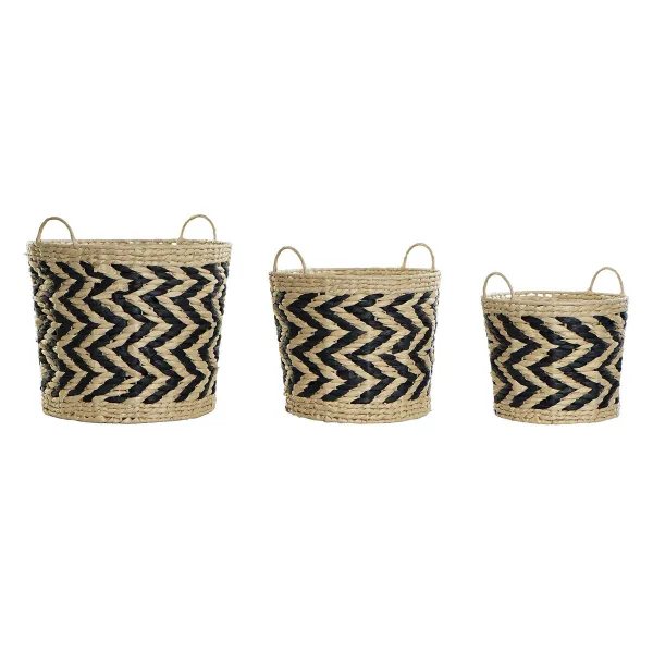 Grozs DKD Home Decor Melns Gaiši brūns Dabīgā Šķiedra (3 Daudzums) (3 gb.)