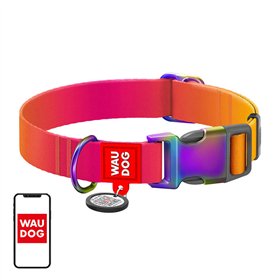 Waudog gradient nylon dog collar with QR code, orange , size L
