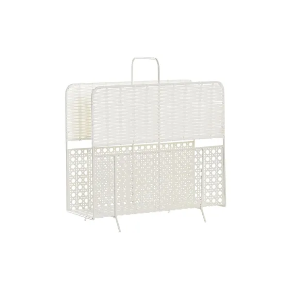 Žurnalų laikiklis DKD Home Decor Balta Natūralus Metalinis vytelių Boho 36,5 x 15 x 41 cm