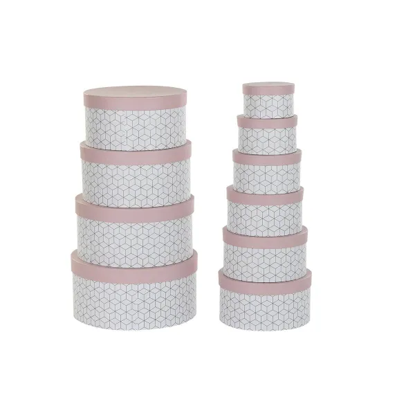 Setti pinottavia järjestelylaatikoita DKD Home Decor Pyöreä Pinkki Kartonki