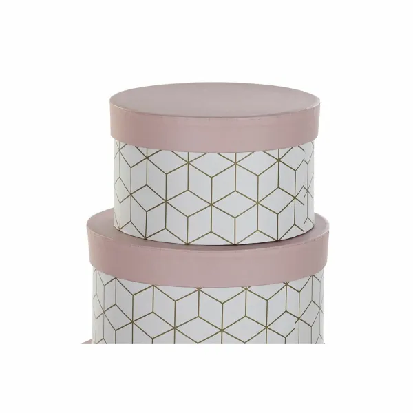 Setti pinottavia järjestelylaatikoita DKD Home Decor Pyöreä Pinkki Kartonki