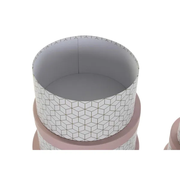 Saliekamo Organizējošo Kastu Komplekts DKD Home Decor Apaļš Rozā Kartons