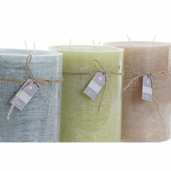 Svece DKD Home Decor Zils Brūns Zaļš 14,5 x 14,5 x 20 cm Vaniļa Vasks (3 gb.)