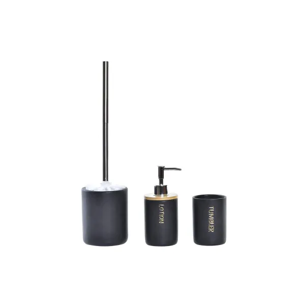 Набор для ванной DKD Home Decor Чёрный Натуральный Бамбук Dolomite 10,2 x 10,2 x 37,5 cm (3 Предметы)