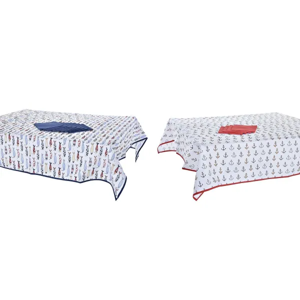Pöytäliinasetti DKD Home Decor 150 x 250 x 0,5 cm Punainen Sininen Valkoinen (2 osaa)