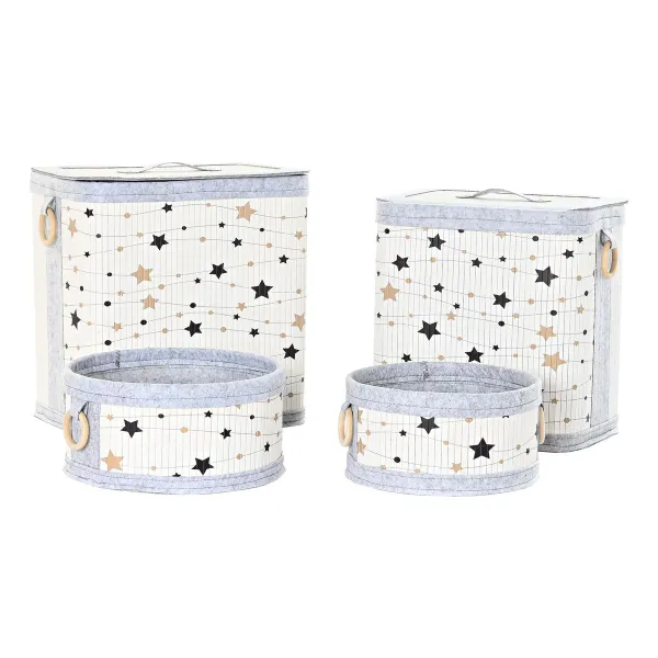 Korisetti DKD Home Decor Valkoinen Musta Harmaa Kullattu Bambu Tähdet 41 x 31 x 42 cm 4 Kappaletta