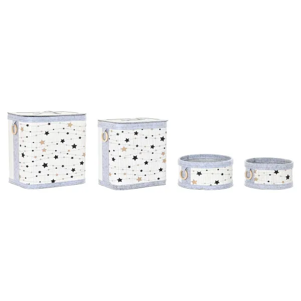 Set of Baskets DKD Home Decor White Black Grey Golden Bamboo Stars 41 x 31 x 42 cm 4 Pieces