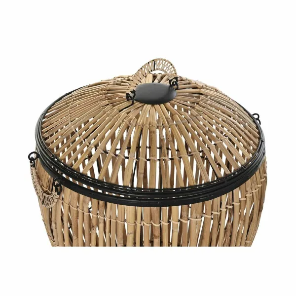 Korisetti DKD Home Decor Musta Luonnollinen Metalli Rottinki 48 x 48 x 55 cm (2 osaa)