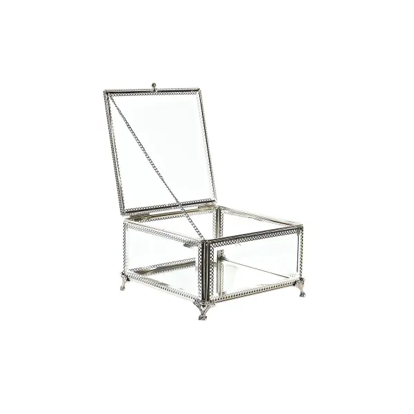 Dėžutė DKD Home Decor Stiklas Metalinis 16 x 16 x 10 cm Sidabras Skaidrus