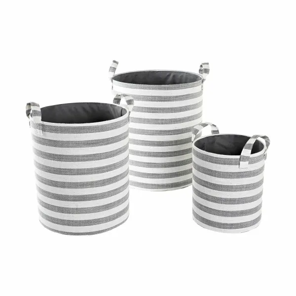 Grozs DKD Home Decor Balts Pelēks Strīpas 35 x 35 x 40 cm 3 Daudzums (3 gb.)