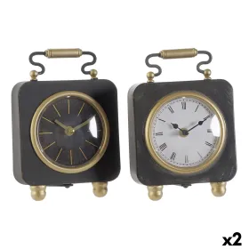 Table clock DKD Home Decor Black Golden Silver (2 Units)