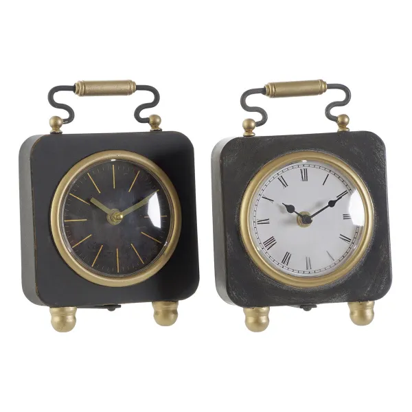Настольные часы DKD Home Decor Чёрный Позолоченный Серебристый (2 штук)
