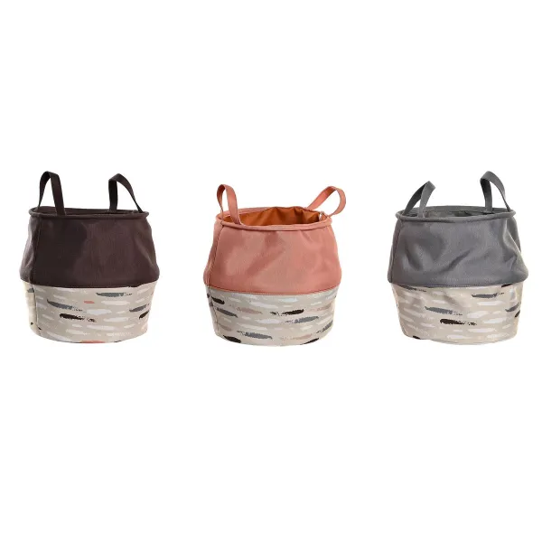 Veļas grozs DKD Home Decor Pelēks Oranžs 28 x 28 x 30 cm (3 gb.)