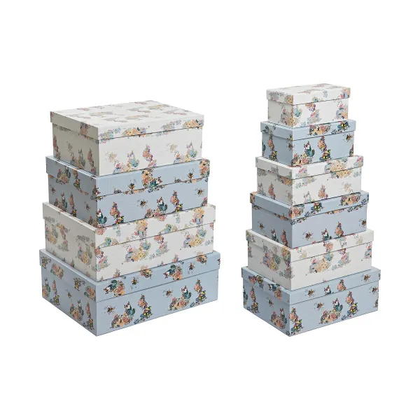 Universalių dėžučių rinkinys DKD Home Decor Mėlyna Balta Gėlės Kartonas (43,5 x 33,5 x 15,5 cm)