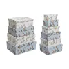 Universalių dėžučių rinkinys DKD Home Decor Mėlyna Balta Gėlės Kartonas (43,5 x 33,5 x 15,5 cm)