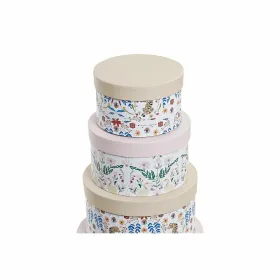 Набор штабелируемых органайзеров DKD Home Decor Животные Круглый Цветы Картон (37,5 x 37,5 x 18 cm)