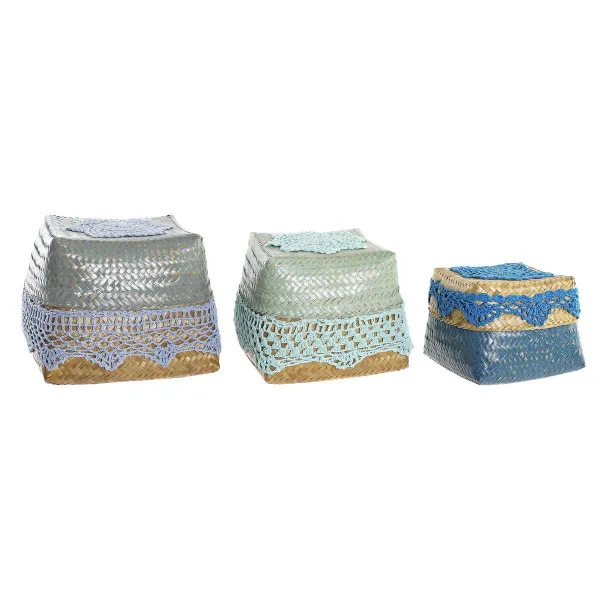Dekoratīvās Kastes Komplekts DKD Home Decor Zils Tirkīzs Dabisks Gaiši pelēks Bambuss Boho