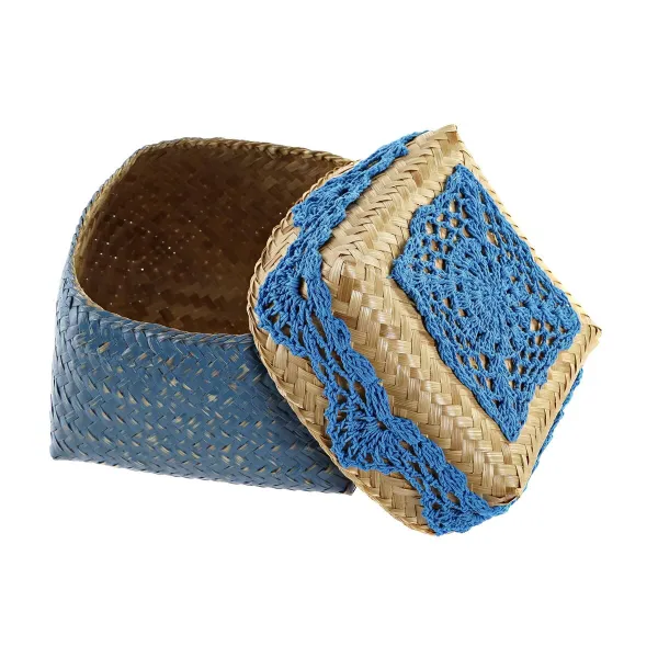 Dekoratīvās Kastes Komplekts DKD Home Decor Zils Tirkīzs Dabisks Gaiši pelēks Bambuss Boho
